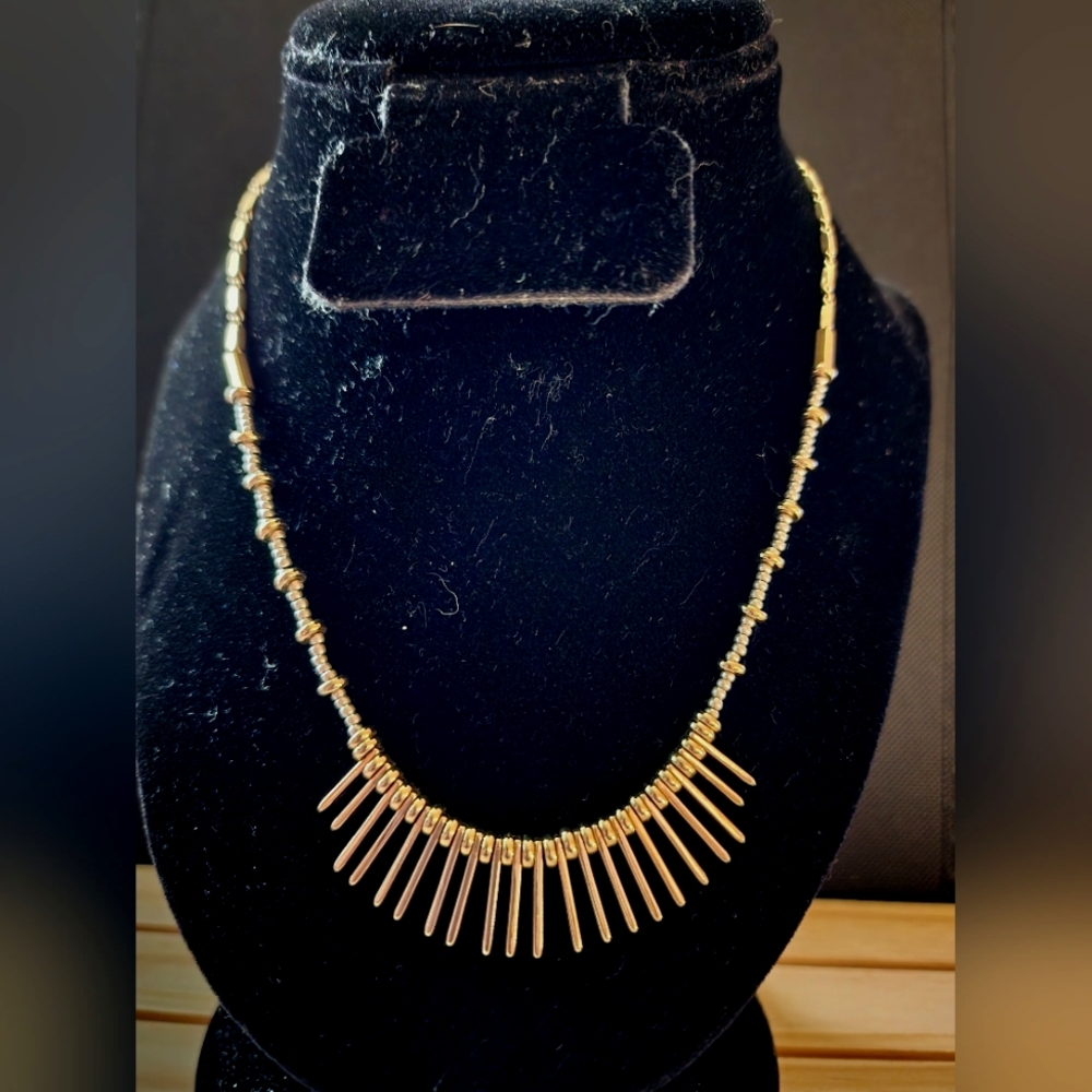 Stella & Dot Goldtone Spike Bib Beaded Necklace – 20"